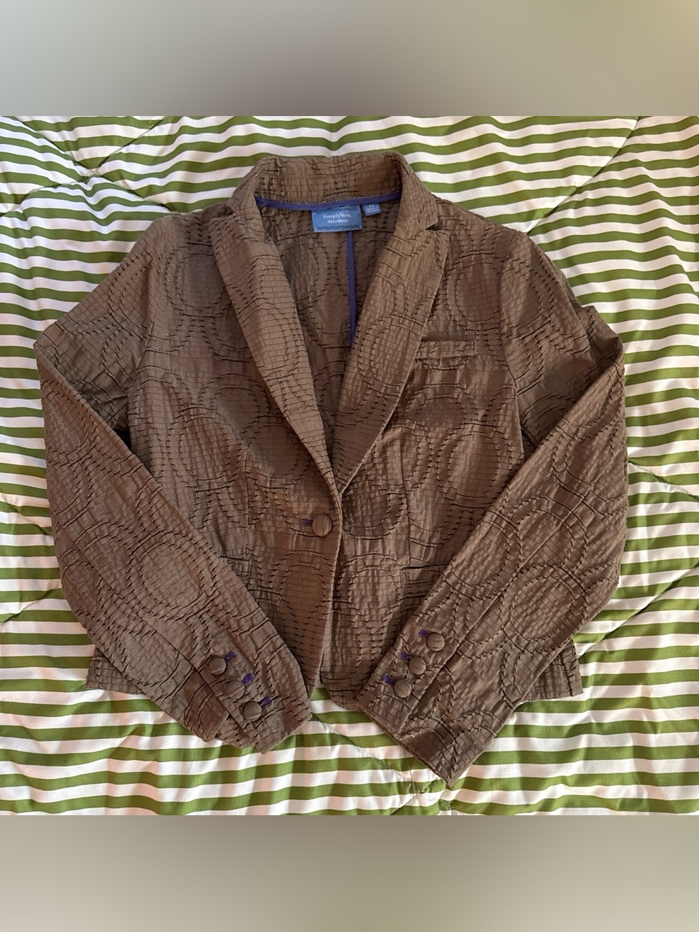 Simply Vera Vera Wang Brown Textured Circle-Pattern Blazer